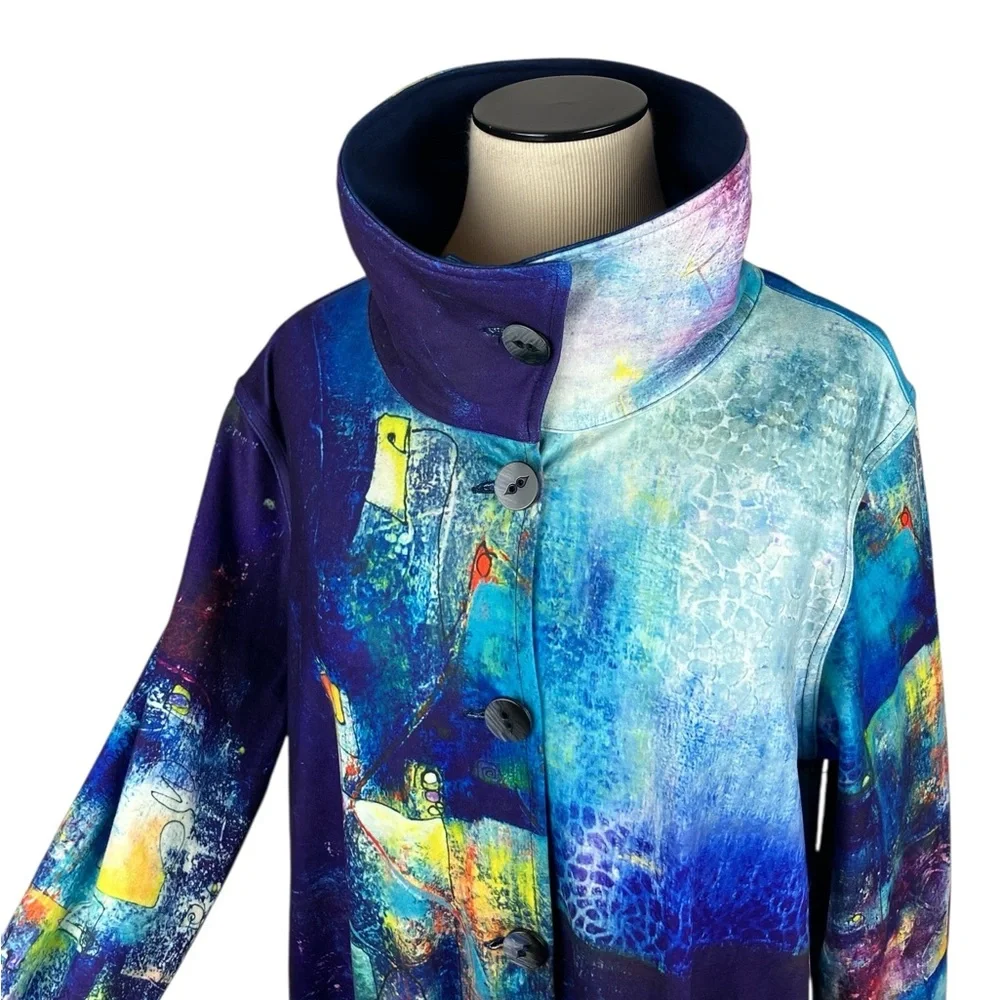 UbU REVERSIBLE Abstract Long Jacket Art To Wear Stretch Knit NWT